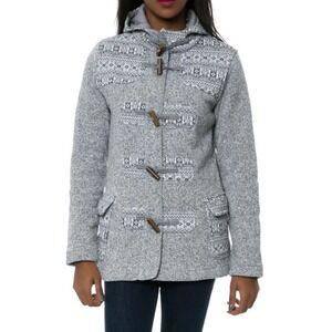 Patagonia Womens Hooded Fleece Jacket Toggle‎ Closure Gray Patterned